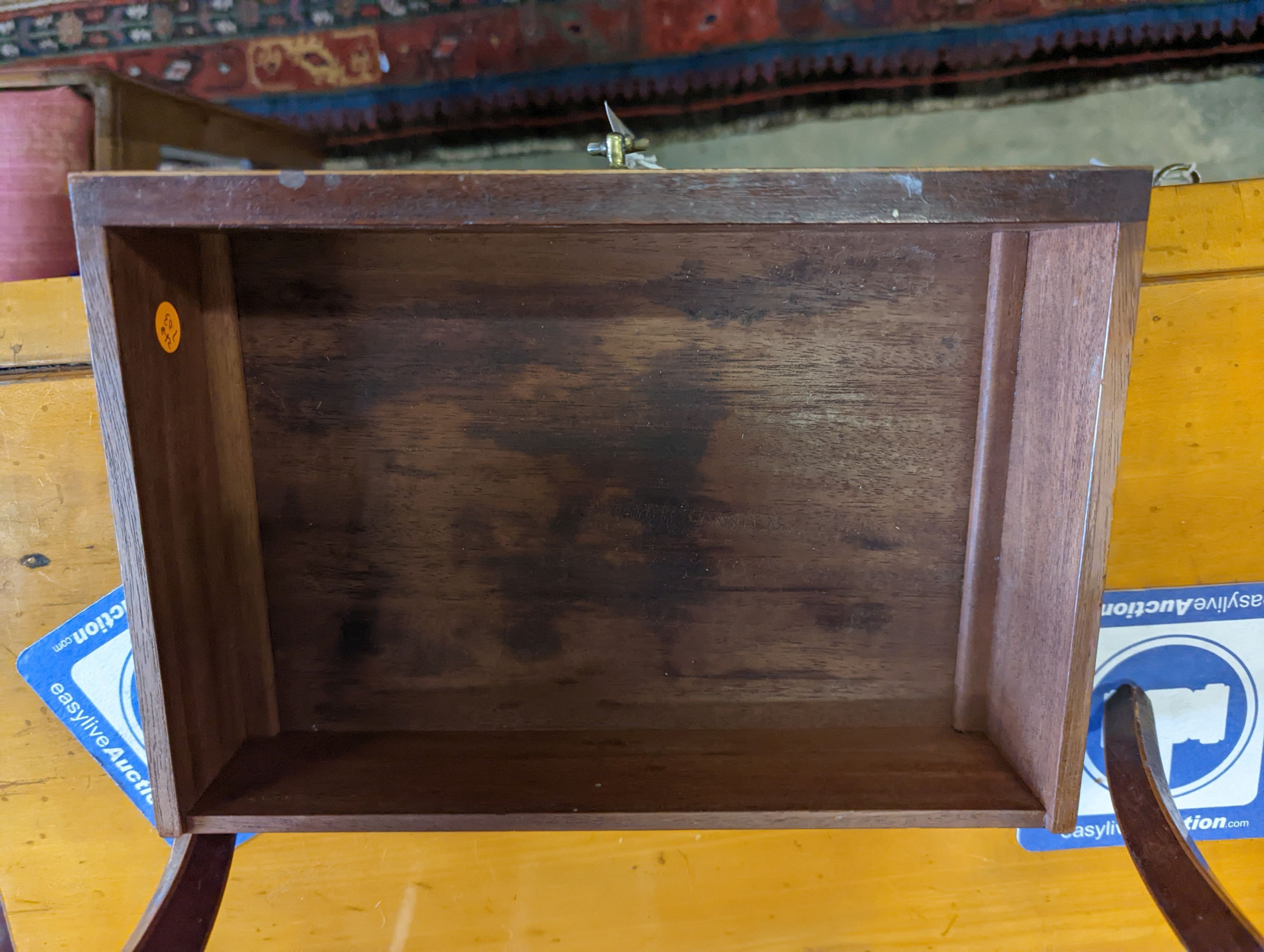 A pair of Sheraton revival inlaid mahogany two drawer bedside tables, width 30cm, height 67cm